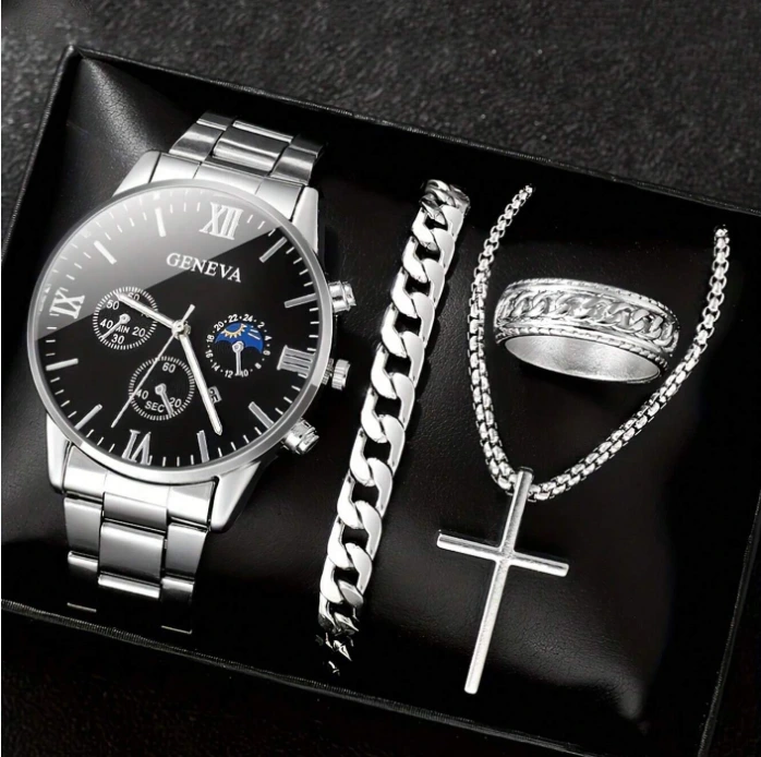 Conjunto de reloj, anillo, cadena y esclava